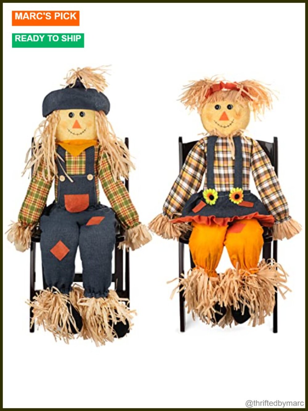 Set of 2 Thanksgiving Sitting Scarecrow Decor 50 Inch Plush Fall Harvest